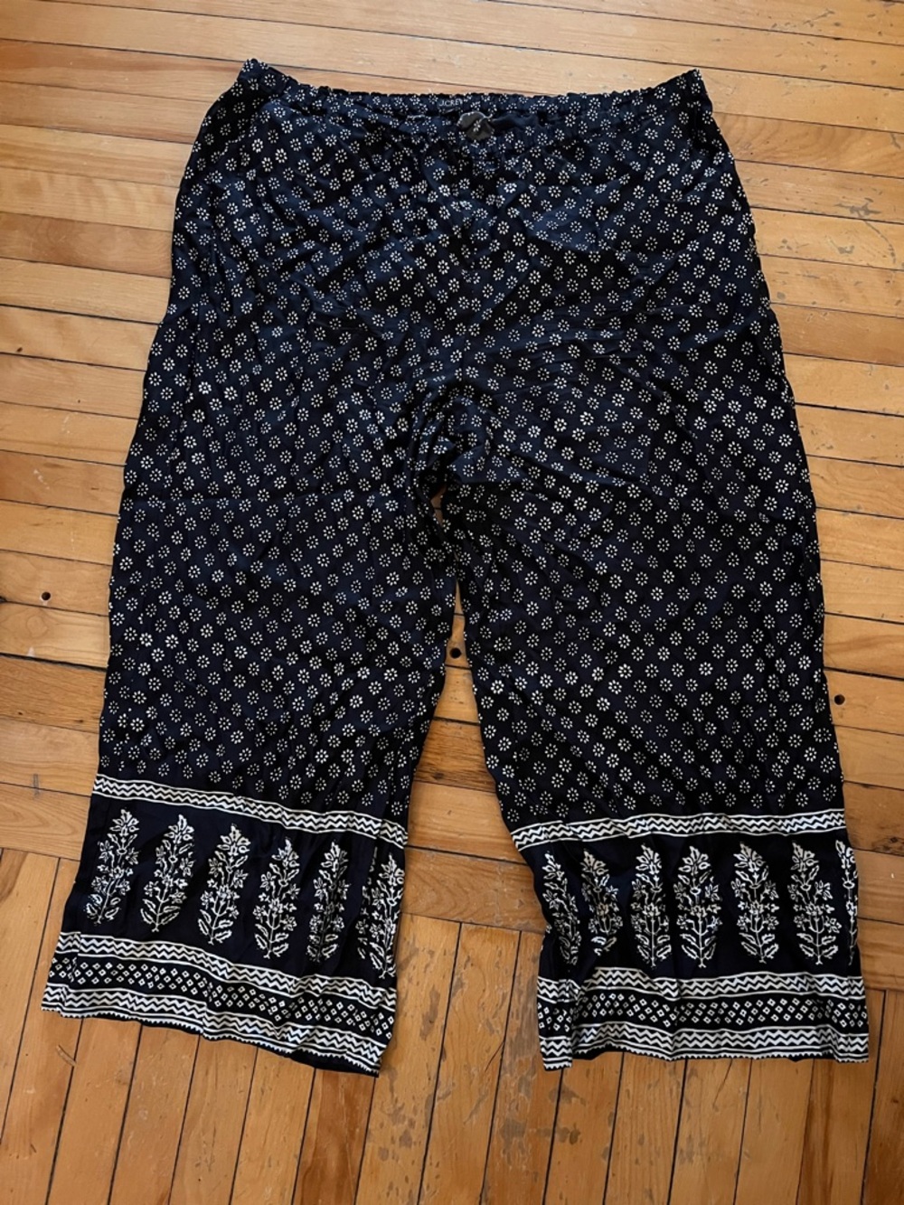 J. Crew Black Printed Crop Palazzo Pants